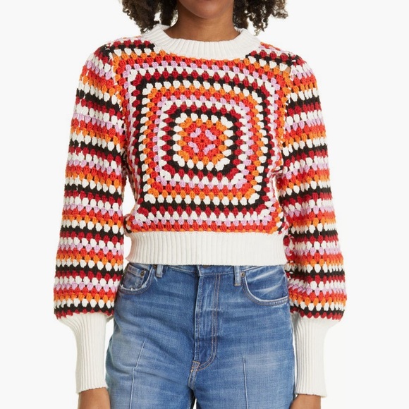 FARM Rio Sweaters - Farm Rio Multicolor Crochet Sweater Handmade Size Large NWT